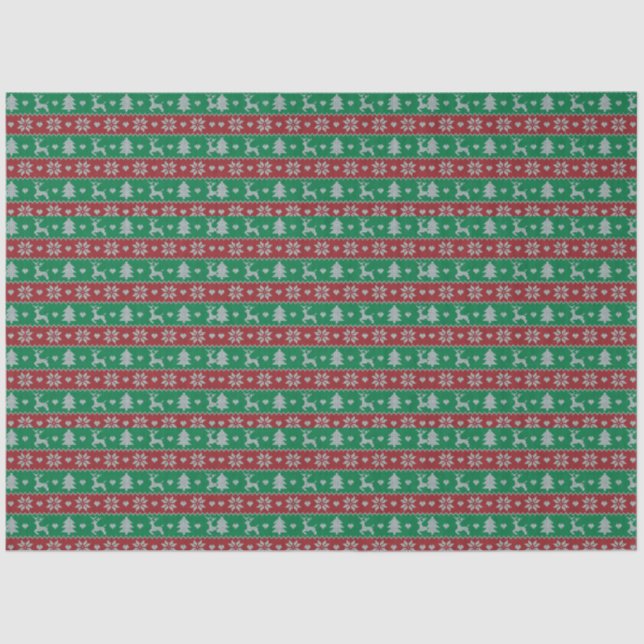 Papel De Seda Reindeer Christmas Trees Hearts Green Christmas (Frente )