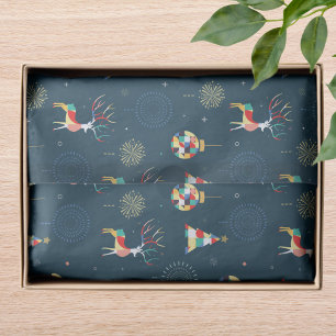 Papel De Seda Reindeer de Árvore de Natal Geométrica Moderna