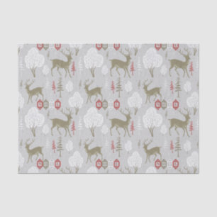 Papel De Seda Reindeer De Natal Em Padrão De Madeira Branca