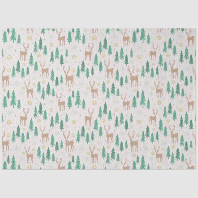 Papel De Seda Reindeer de Natal na Floresta de Inverno Evergreen (Frente )