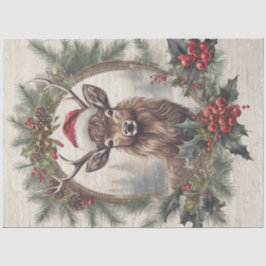 Papel De Seda Reindeer de Natal Vintage Wreath Pine Decoupage