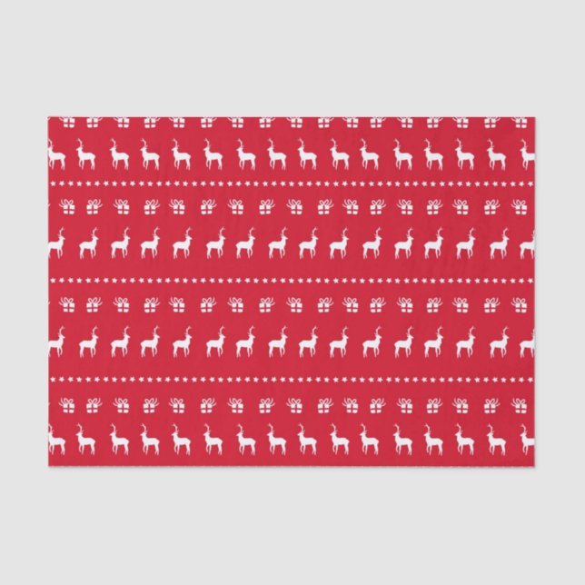 Papel De Seda Reindeer e presentes no Natal vermelho branco (Frente )