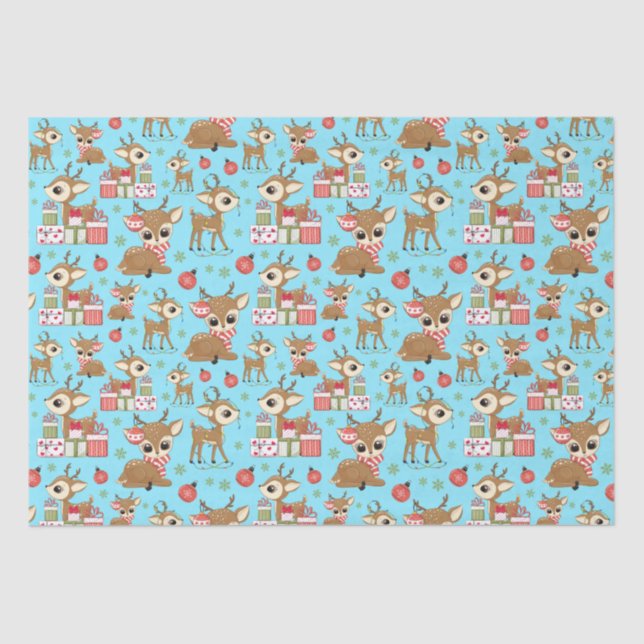 Papel De Seda Reindeer Natal Ornament Snowflake Azul (Frente )