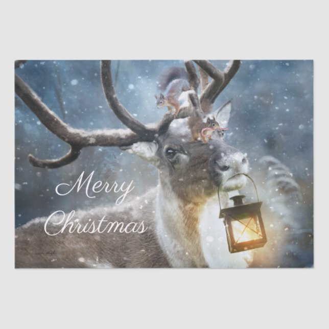 Papel De Seda Reindeer Snow Winter (Frente )