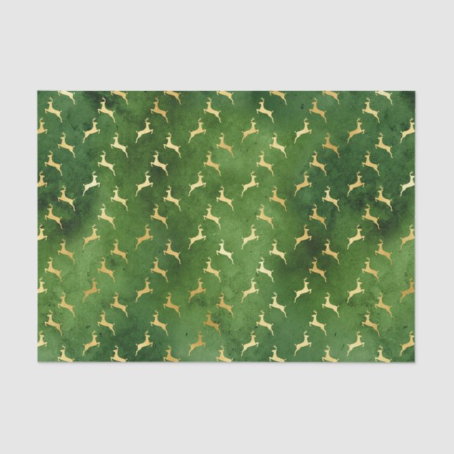 Papel De Seda Reindeers Dourados em Verde Escuro (Frente )