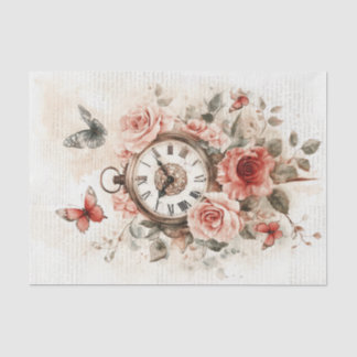 Papel De Seda Relógio Antigo com Caligrafia para Decoupage