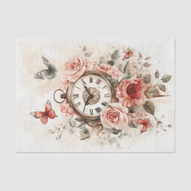 Papel De Seda Relógio Antigo com Caligrafia para Decoupage (Frente )