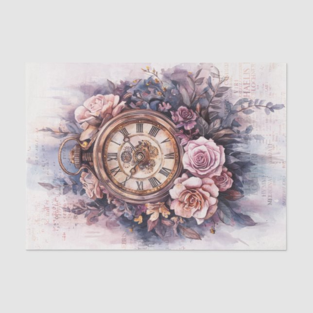 Papel De Seda Relógio Antigo com Caligrafia para Decoupage (Frente )