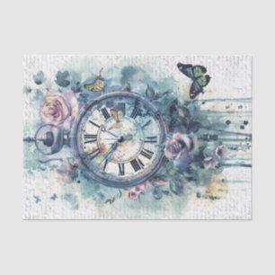 Papel De Seda Relógio Antigo com Caligrafia para Decoupage