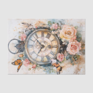 Papel De Seda Relógio Antigo com Caligrafia para Decoupage