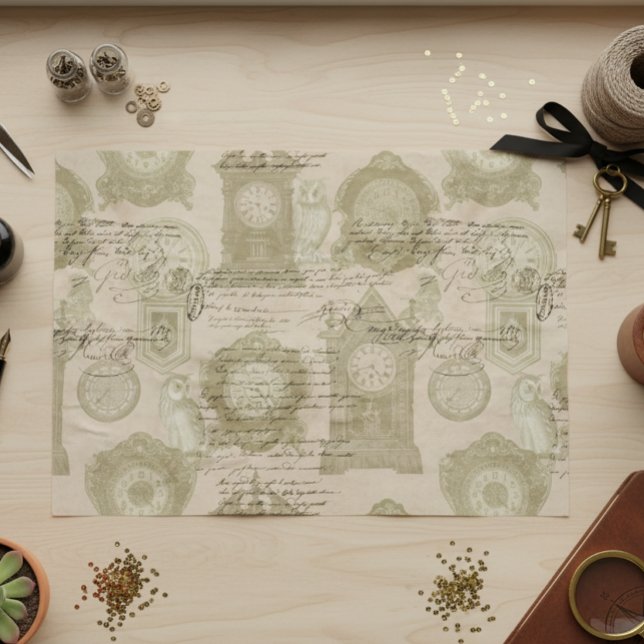 Papel De Seda Relógio de Decoupagem Gótica Antiga Coruja (Criador carregado)