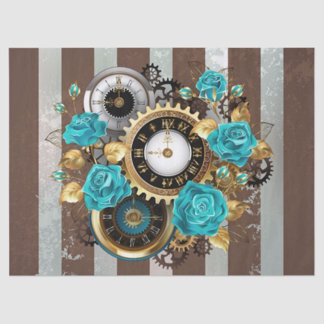 Papel De Seda Relógio e Rosas de Turquesa em Striping (Frente )