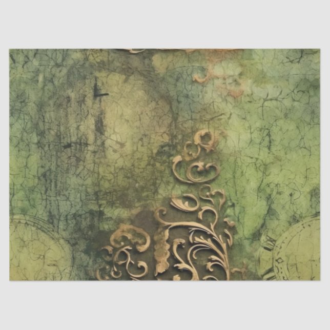 Papel De Seda Relógio Emerald Green Rustic Steampunk (11) (Frente )