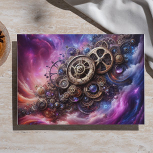 Papel De Seda Relógio Industrial Steampunk Roxo e Rosa