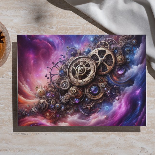 Papel De Seda Relógio Industrial Steampunk Roxo e Rosa (Criador carregado)