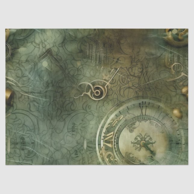 Papel De Seda Relógio Russo Emerald Green Steampunk (5) (Frente )