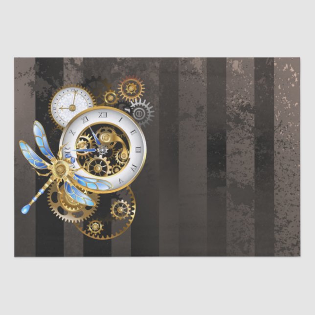 Papel De Seda Relógio Steampunk com Dragonfly Mecânica (Frente )