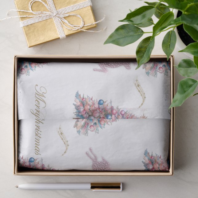 Papel De Seda Rena de Diamante Rosa Pastel Natal (Presente)