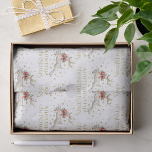 Papel De Seda Rena de Natal Dourada Branca