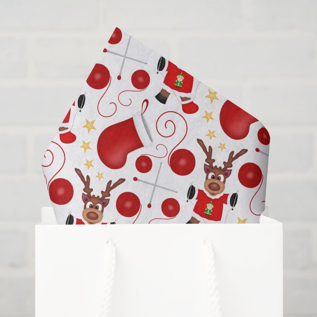 Papel De Seda Rena de Natal Vermelha Festiva Fofa (Sacola de presentes)