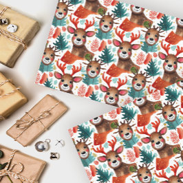 Papel De Seda Rena Querida Vermelha e Verde Natal Aquarela