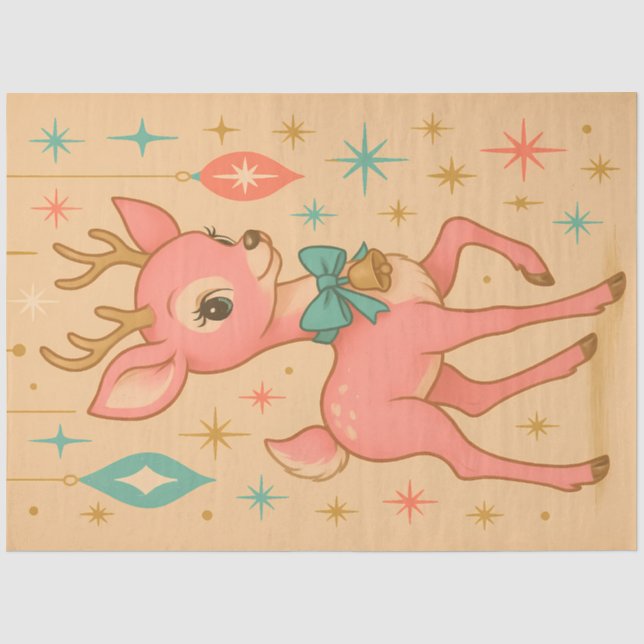 Papel De Seda Rena Rosa Chiclete | Retro Natal Kitsch (Frente )