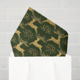 Papel De Seda Rena Verde de Couro Dourado de Natal