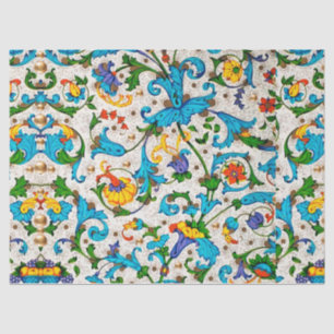 Papel De Seda RENAISSANÇA FLORENTINA AZUL ESPIrais FLORAIS, FLOR