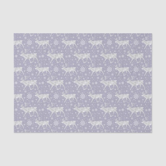 Papel De Seda Renas e Padrão de Flocos de Neve em Cinza/Lavanda (Frente )