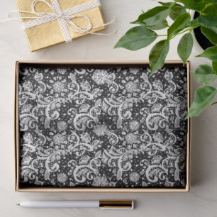 Papel De Seda Renda Branca sobre Preto 