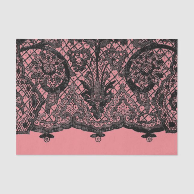 Papel De Seda Renda rosa personalizada e preta antiga (Frente )