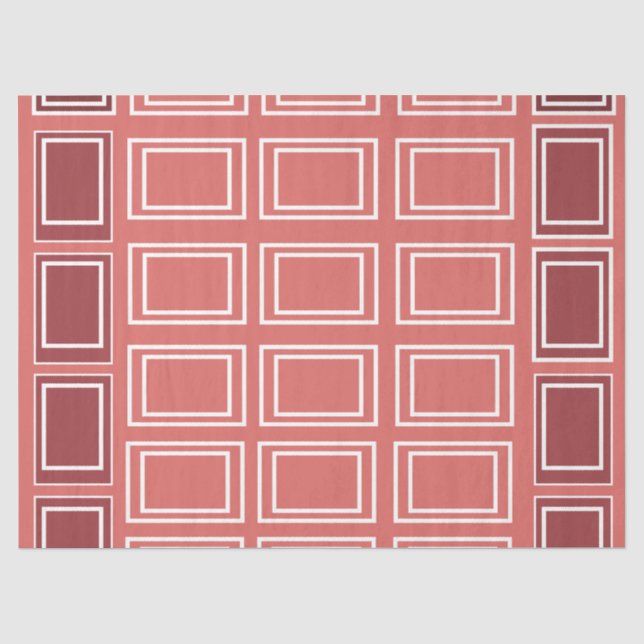 Papel De Seda Retângulo Branco Vermelho Quadrado Geométrico (Frente )