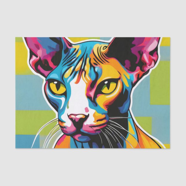 Papel De Seda Retrato Cat Sphynx Pop Art (Frente )