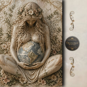 Papel De Seda Retrato da Deusa Mãe Terra em Decoupage