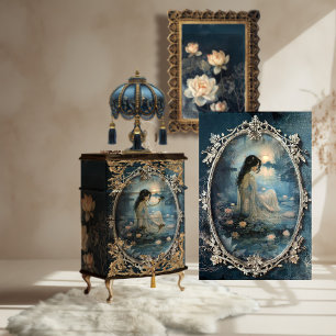 Papel De Seda Retrato da Lua de Lótus Etéreo & Fantasia Floral