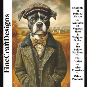 Papel De Seda Retrato de Boston Terrier em Paisagem CG8 Decoupag