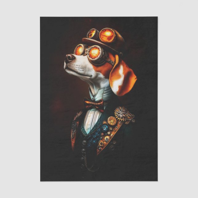 Papel De Seda Retrato de Cachorro Beagle Steampunk EM2L Decoupag (Frente )