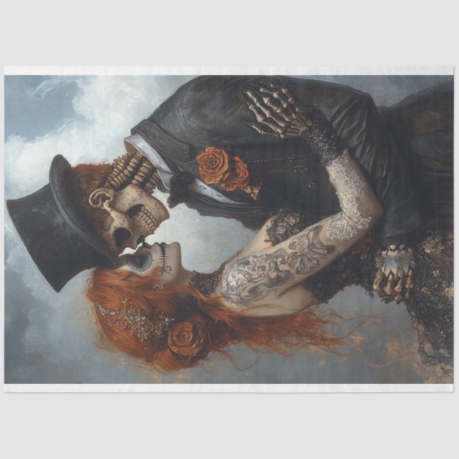 Papel De Seda Retrato de Descamação Casal de Esqueleto Casando (Frente )