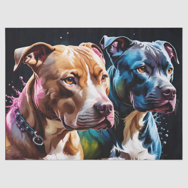 Papel De Seda Retrato de dois pit Bulls (Frente )