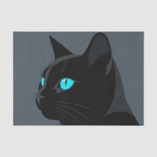 Papel De Seda Retrato de Gato Preto com Olhos Azuis