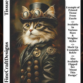 Papel De Seda Retrato de Gato Tabby Steampunk Real DV2L Decoupag