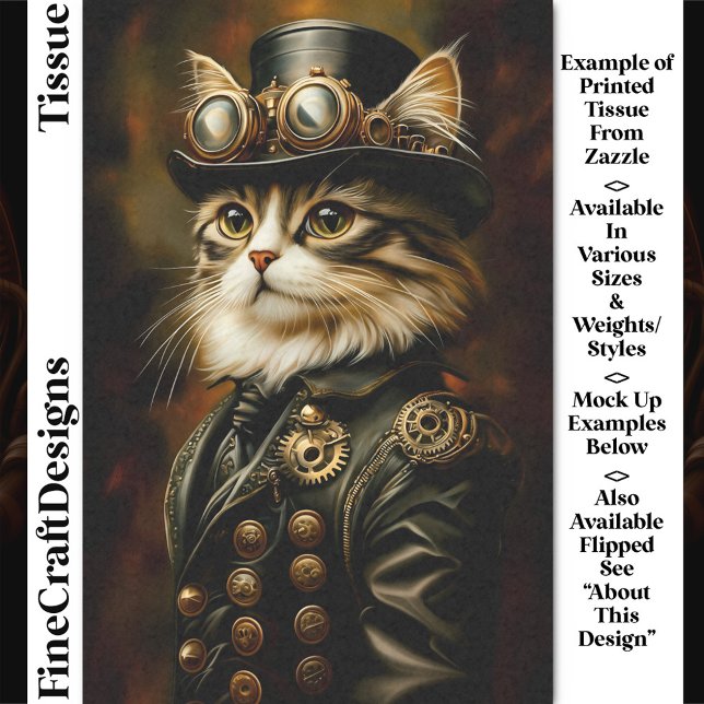 Papel De Seda Retrato de Gato Tabby Steampunk Real DV2L Decoupag (Criador carregado)