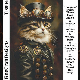 Papel De Seda Retrato de Gato Tabby Steampunk Real DV2R Decoupag