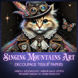 Papel De Seda Retrato de Gato Tabby Steampunk Vintage em Decoupa