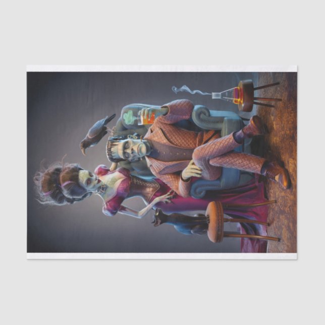 Papel De Seda Retrato de Halloween, Monstro e Sua Noiva (Frente )