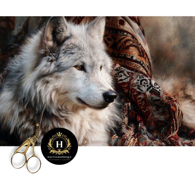 Papel De Seda Retrato de Lobo Branco em Tapete Persa (Criador carregado)