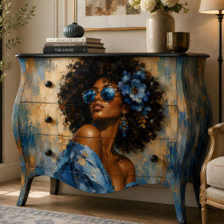 Papel De Seda Retrato de Mulher Glamour Floral Azul