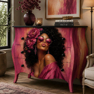 Papel De Seda Retrato de Mulher Glamour Floral Rosa
