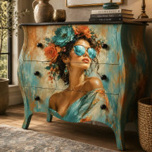 Retrato de Mulher Glamour Floral Turquesa
