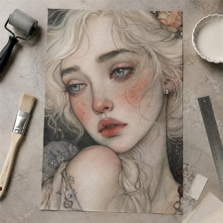 Papel De Seda Retrato de Mulher Loira Romântica em Arte de Decou